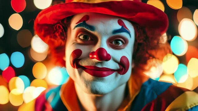 Circus performer clown magician showman in retro costume miracle time	