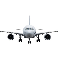 Naklejka premium Front view of a commercial airplane isolated on transparent background