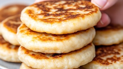 Delicious golden-brown pancakes stack, tempting breakfast concept with close-up view