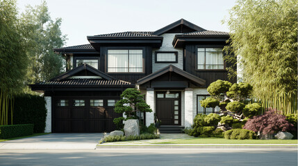 Fototapeta premium Luxury house exterior with black wood and white