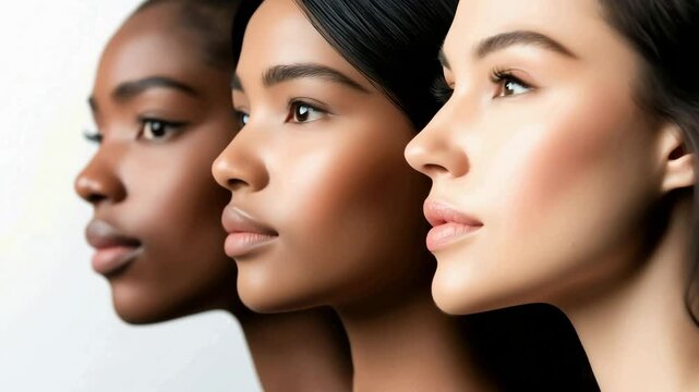 Beautiful three women with different skin types and tones. The beauty of diversity concept	
