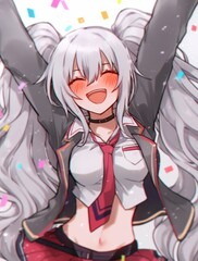 Joyful Anime Girl Celebrates Success