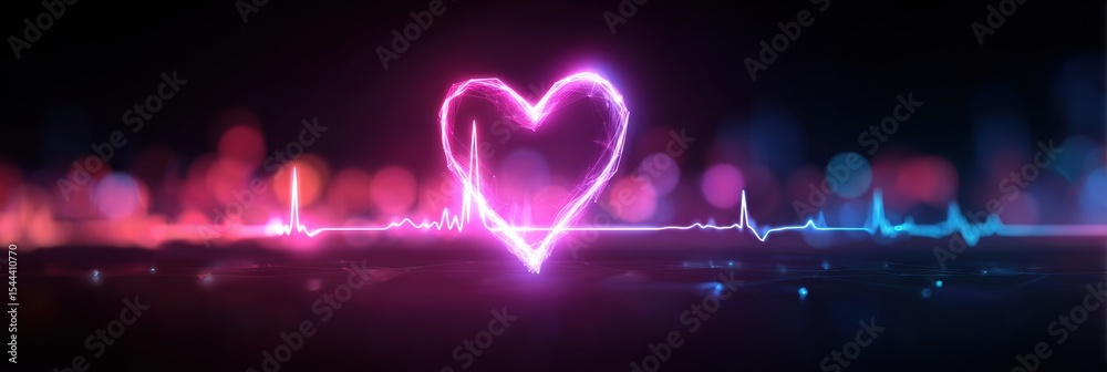 Poster abstract glowing heart racing with a vibrant pulse graph, showcasing an energetic atmosphere and the