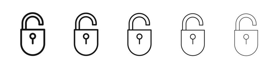 Unlock icon vector outline set illustration sign