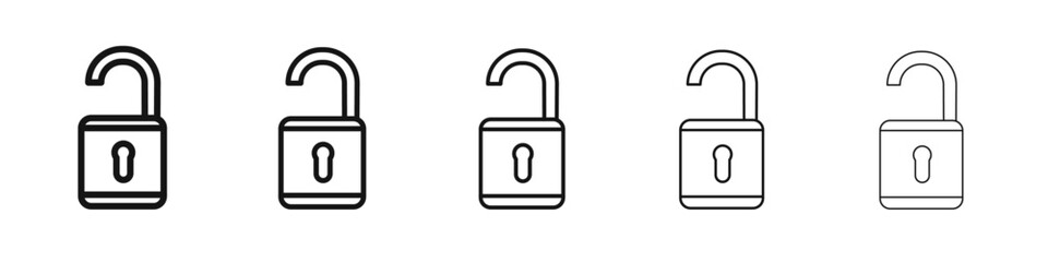 Unlock icon vector outline set illustration sign
