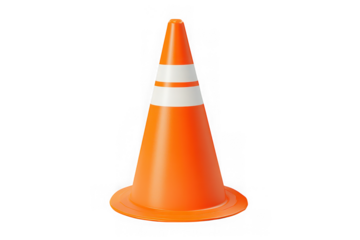 Orange traffic cone road safety construction warning sign pylon barrier marking equipment symbol signage alert isolated on transparent background