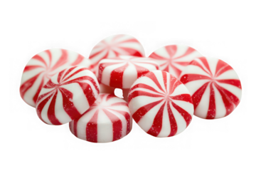Red and white peppermint candy hard candies sweets confectionery treats holiday mint flavor isolated on transparent background