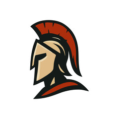 Spartan warrior mascot logo for vector gladiator character, roman helmet emblem illustration, ancient soldier design for esport branding graphics
