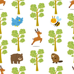 Animals in the Forest Seamless Pattern