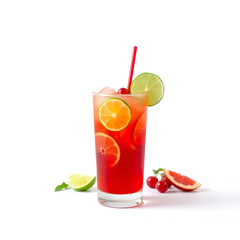 Fototapeta premium Refreshingly cold citrus orange juice with lemon and lime, a vibrant, healthy fruit drink