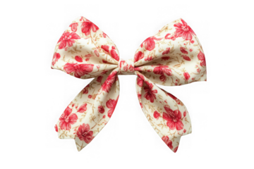 Floral bow tie with red flowers and cream background for fashion accessories and crafts clip art isolated on transparent background