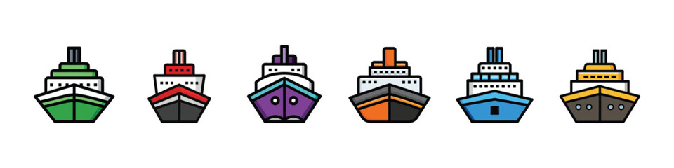 Obraz premium Ship icon vector depicting sea transport, ocean travel, cargo delivery, maritime navigation, cruise boat, sailing vessel, harbor scene, and nautical freight symbol for global logistics