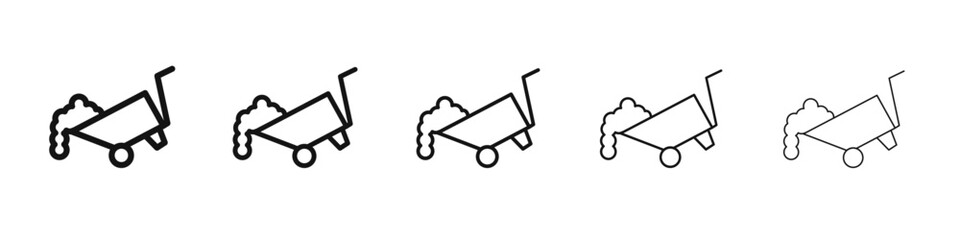 wheelbarrow unloading icon vector outline set illustration sign