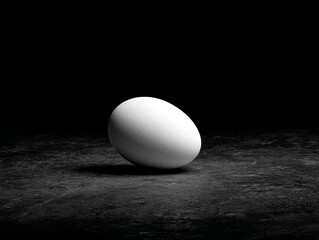 A simple white egg on a dark background, symbolizing purity.