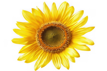 Vibrant yellow sunflower blossom close-up, detailed petals and center, floral beauty, summer flower, isolated on transparent background
