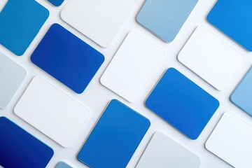 Blue and white text message templates on white background. A white and blue square with a blue border is surrounded by other white squares.