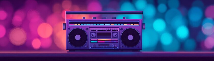 Obraz premium Colorful boombox with vibrant lights for a retro vibe.
