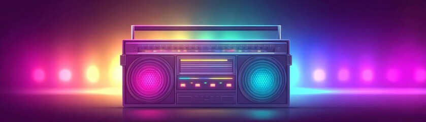 Fototapeta premium Colorful boombox with vibrant lights for a retro music vibe.