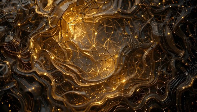 "3D Abstract Wallpaper – Dark Golden and Black Generative AI Background for Luxury and Modern Design" - Powered by Adobe