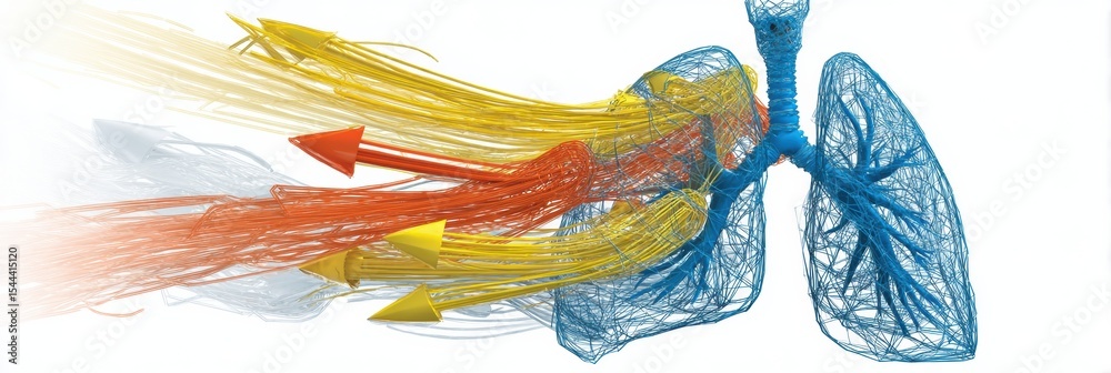 Poster 3D Clean Lung Model Illustrating Airflow Disruption Through Color-Coded Arrows