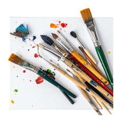 Fototapeta premium Colorful Array of Paintbrushes with Unique Shapes and Hues, Isolated on Transparent Background