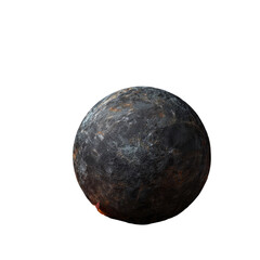 Close up of a burnt sphere object on a plain background for graphic design isolated on transparent background