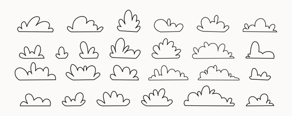 Collection of simple grass bush outline