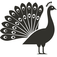 peacock, minimalist, silhouette, simple, iconic, sleek, modern, clean, elegant, bird, feathers, logo, monochrome, black and white