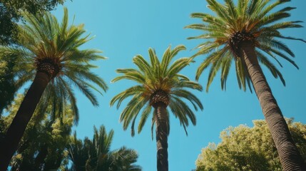 Fototapeta premium Palm trees reaching for the clear blue sky on a sunny day
