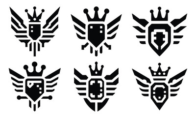 Luxury Vintage Crest Vector Collection – Retro Royal Emblem Designs with Heraldic Shields, Lions, Crowns, and Ornamental Flourishes, Black and White shield icon set, vector shield eps file