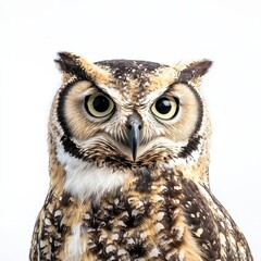 Fototapeta premium Spotted Eagle Owl Close Up on White Background