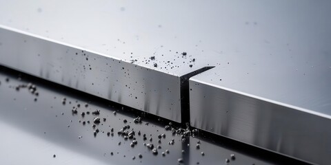 Metal surface crack inspection industrial workshop macro photography clean environment close-up material integrity