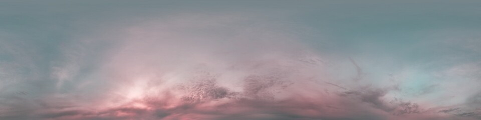 Sunset sky with bright glowing pink Cumulus clouds. Seamless spherical HDR 360 panorama. Full...