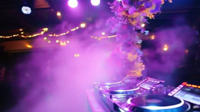 Stylish DJ Booth &ndash; Turntable Setup with Elegant Floral Backdrop