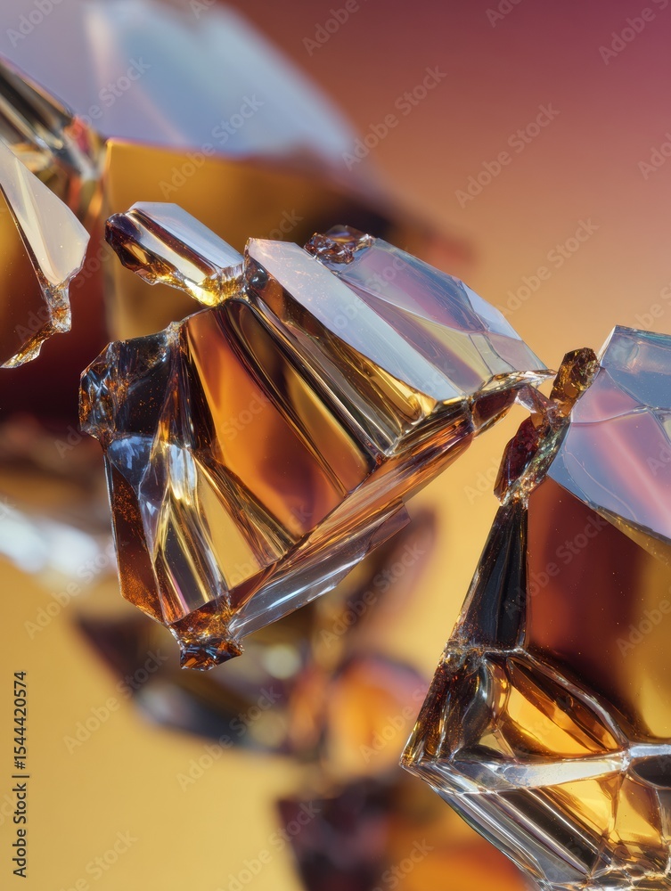 Poster abstract representation of broken glass showcasing a warm color palette with intricate designs that 
