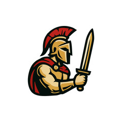 Helmet mascot spartan logo for roman warrior vector character, gladiator design illustration, ancient battle emblem for branding and esport graphics