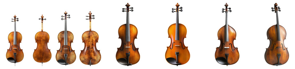 Obraz premium Collection of Vintage Violins Displayed in Various Angles and Styles Isolated Transparent Background