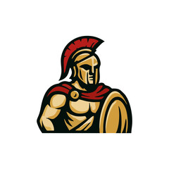 Spartan helmet character logo for vector warrior mascot, gladiator design, roman battle illustration and ancient soldier emblem for esport brand