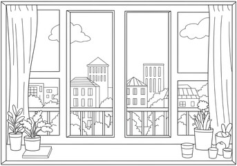 Obraz premium Coloring pages. cartoon view city coloring page. easy coloring page for kids. ready to print on standard A4 or 8.5x11 inch paper.