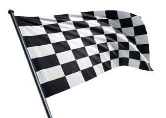 Black and White Checkered Finish Flag Waving on a Pole A I G E N E R A T E D - P N G isolated on a transparent background
