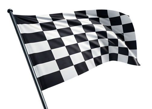 Black and White Checkered Finish Flag Waving on a Pole A I G E N E R A T E D - P N G isolated on a transparent background