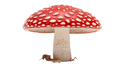 Vibrant Red Mushroom with White Spots Isolated on transparent Background