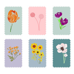 Set di cornici rettangolari colorate con ricamo con fiori multicolore di campo disegnati a mano