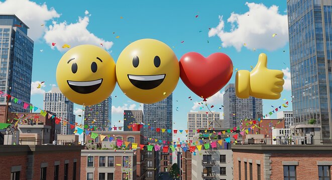 Celebrating World Emoji Day A City Filled with Joyful Emojis - Powered by Adobe