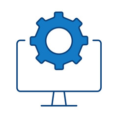 Monitor Blue Line Editable Stroke Icon. PC, Computer Functions, Settings, Technology, Security, Shopping, Wallet, Marketing, Promotion, Communication Vector Illustration.