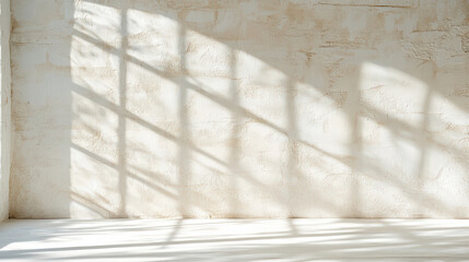 Bright, minimalistic interior with soft shadows cast textured wall, creating serene atmosphere