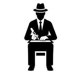 Black and white vector silhouette of a worker on white background