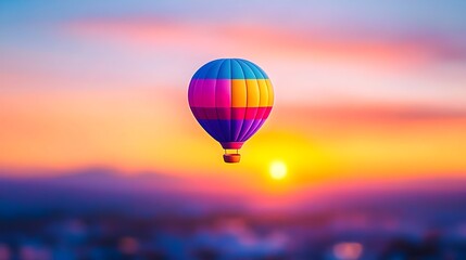 Fototapeta premium Colorful hot air balloon sunrise flight, mountain view, travel