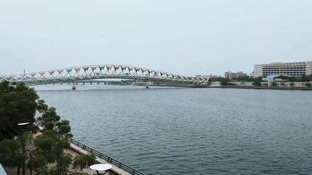 Atal bridge on Sabarmati river in the ahmedabad city of India