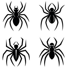 Four Black Spider Silhouettes with Different Designs on a White Background